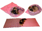 Marysa pelíšek 3v1 pro psy, srdíčka/růžový, velikost XL