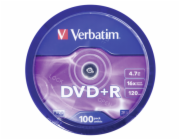 1x100 Verbatim DVD+R 4,7GB 16x Speed, matny stribrna