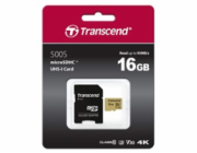 Transcend 16GB microSDHC 500S UHS-I U3 V30 (Class 10) MLC paměťová karta (s adaptérem), 95MB/s R, 50MB/s W 