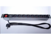 PremiumCord Panel napájecí 1U do 19" racku, 8x230V, 2m kabel, vypínač