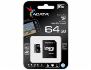 ADATA MicroSDXC karta 128GB Premier Pro UHS-I V30S (R:100/W:80 MB/s) + SD adaptér