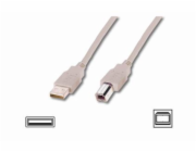 Digitus USB kabel A/samec na B-samec, 2x stíněný, béžový, 3m 