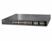 Planet GS-4210-24P4C Planet GS-4210-24P4C L2/L4 PoE switch, 28x1Gb RJ45, 4xSFP, PoE 802.3at 220W, Web/SNMPv3, extend mod 10Mb/s-250m