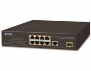 Planet FGSD-1011HP Planet FGSD-1011HP PoE switch, 8x 10/100 PoE, 1x TP + 1x SFP 1000Base-X, extend mód 10Mb, ESD, 802.3at 120W, fanless