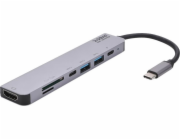 SAVIO AK-47 MULTIFUNCTIONAL USB Type C 7IN1 HUB HDMI  SD & TF CARD  USB 3.0  USB 3.0 Type C  Grey