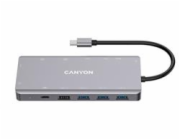 CANYON replikátor portů DS-12 13v1, 1xUSB-C PD 100W, 2xHDMI (4K), VGA, 4xUSB-A, RJ45 Gb, 3.5mm jack, SD/micro čtečka