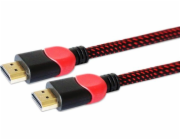 Kabel HDMI-HDMI v2.0, OFC, měděný, 3D, herní, PC, červeno-černý, opletený, 4K, 3,0 m SAVIO GCL-04