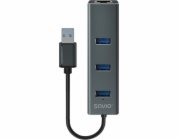 Savio AK-57 USB-A - 3 x USB-A HUB with RJ-45 Gigabit Ethernet adapter 5000 Mbit/s grey