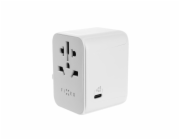 Adaptér FIXED Cestovní pro EU, UK a USA/AUS, s 1xUSB-C a 2xUSB výstupem, GaN, PD 30W, bílý