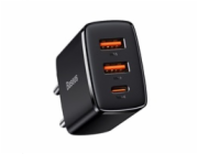 Baseus kompaktní rychlonabíjecí adaptér 2x USB-A, 1x USB-C 30W černá