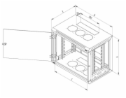 Nástěnný rack RUA 15U/600mm, plechové dveře, odním.bočnice