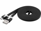 Kabel micro USB 2.0, A-B 2 m, plochý PVC kabel, černý