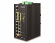 Planet IGS-5225-8P4S průmyslový L3 switch, 8x1Gb, 4x1Gb SFP, 8x PoE 802.3at 240W, dual 48-54VDC, -40~75°C, IP30