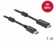 Delock - Kabel adaptéru - DisplayPort s piny (male) zamykací do HDMI s piny (male) - 1 m - trojnásobně stíněný - černá - podporuje 4K, aktivní