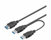 PremiumCord USB 3.0 napájecí Y kabel A/Male + A/Male -- A/Female DUÁLNÍ (extra napájení)