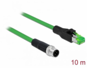 Delock Síťový kabel M12, 4 pin, s kódováním D, na zástrčku RJ45, PVC, 10 m