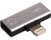 Akyga Lightning USB adaptér – Lightning x2 stříbrný (AK-AD-64)