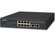 Planet GSD-1008HP, PoE switch 8x PoE 802.3at 120W+ 2x 1000Base-T, VLAN, extend mód 10Mb/s do 250m