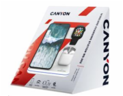 CANYON Bezdrátová nabíječka WS-302W, 3v1, vstup 9V/2A, 12V/2A, výstup 15W/10W/7.5W/5W, Type C to USB-A, bílá