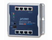 Planet průmyslový plochý switch 8x 1Gb, 4x PoE 30/60W, 48-56V, IP30, -20/60st, fanless