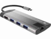 Natec multiport adaptér FOWLER PLUS HUB 8v1, USB 3.0 3X, HDMI 4K, USB-C PD, RJ45, SD, MICRO