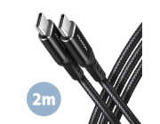 AXAGON BUCM-CM20AB, HQ kabel USB-C <-> USB-C, 2m, USB 2.0, PD 60W 3A, ALU, oplet, černý