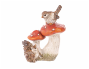 Dekorace ptáček sedící na houbě s veverkou 17x12 cm
