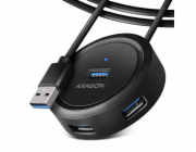 AXAGON HUE-P1AL, 4x USB 3.2 Gen 1 ROUND hub, micro USB napájecí konektor, kabel USB-A 1.2m