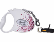 FLEXI Glam Splash Pink with Swarovski crystals S - Dog Retractable lead - 3 m - white