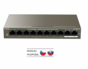 Tenda TEF1110P-8-102W PoE AT switch - 8x PoE 100 Mb/s + 2x Uplink 1 Gb/s, PoE max 102W, fanless,PoE+