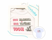 Body s potiskem New Baby 50% MAMINKA + 50% TATÍNEK - 100% JÁ růžové - dárkové balení