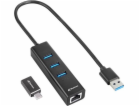 3-Port USB 3.2 Gen 1 Alu Hub + Ethernet, Dockingstation