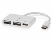 NEDIS USB hub/ 1x zástrčka USB-C/ 1x zásuvka USB-C/ 2x zásuvka USB-A/ 3 porty/napájení z USB/ bílý/ blistr