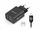 Chytrá síťová nabíječka ALIGATOR 2,4A, 2xUSB, smart IC, č...