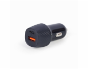 Gembird Nabíječka do auta, 1x USB, 1x Type-C PD fast charger, QC3.0, 18 W, černá