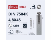 Samořezné šrouby Haushalt, DIN 7504K, 4,8 x 45 mm, 250 ks.