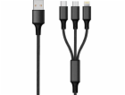 USB 2GO USB-A - USB-C + microUSB + Lightning kabel 3 m če...