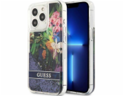 Guess Guess GUHCP13LLFLSB iPhone 13 Pro / 13 6,1" modro/modré pevné pouzdro Flower Liquid Glitter