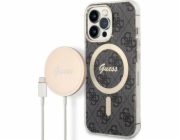 Guess Set Guess GUBPP13LH4EACSK Case+ Charger iPhone 13 Pro černo/černé pevné pouzdro 4G Tisk MagSafe NoSize