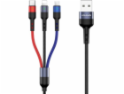 Usams USB-A - USB-C + microUSB + Lightning kabel 0,35 m č...