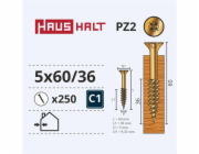 Vruty do dřeva Haushalt, 5 x 60/36 mm, ZN, PZ2, 250 ks.