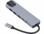 eSTUFF přenosný USB-C Hub 6-v-1,  šedá (ES623012)