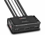 Lindy 2portový kabelový KVM přepínač, HDMI 4K60, USB 2.0 & audio, KVM přepínač