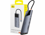 Rozbočovač 10v1 Baseus Metal Gleam II Series, USB-C na 1xHDMI, USB-A (10Gbps), USB-C, 2xUSB-A, Ethernet RJ45, SD/TF karta, mini-jack 3,5mm, USB-C(PD)