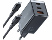 Mcdodo CH-1544 GaN síťová nabíječka, 2x USB-C, 1x USB, 67 W + kabel USB-C na USB-C (černá)