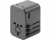 Nabíječka Energea Nabíjení ENERGEA. síť. 1xUSB+2xUSB-C PD-PPS-QC 3.0 65W 1A2C adaptér 4v1 US/UA/EU/UK šedá/gunmetal Adaptér Travelworld GaN65W