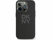 DKNY  tekuté silikonové kovové logo – pouzdro na iPhone 15/14/13 (černé)