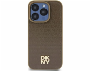 DKNY  DKHMP14SPSHRPSW iPhone 14 / 15 / 13 6.1 hnědé/hnědé pevné pouzdro Kožený Vzor Kovové Logo MagSafe