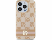 DKNY  DKHMP15SHCPTSP iPhone 15 / 14 / 13 6.1 růžové/růžové pevné pouzdro IML kostkovaný černobílý vzor a tištěné pruhy MagSafe