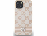 DKNY  DKHCP15MPCPTSSP iPhone 15 Plus / 14 Plus 6,7 růžové/růžové pevné pouzdro Kožený kostkovaný mono vzor a tištěné pruhy